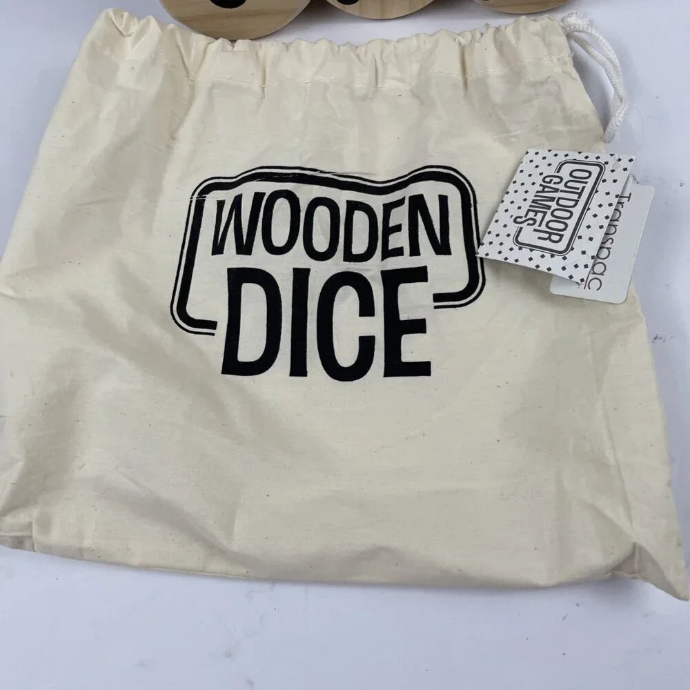 Wooden Outdoor Dice 2.5” (Set of 5) Decor, Game w/Bag Natural Wood